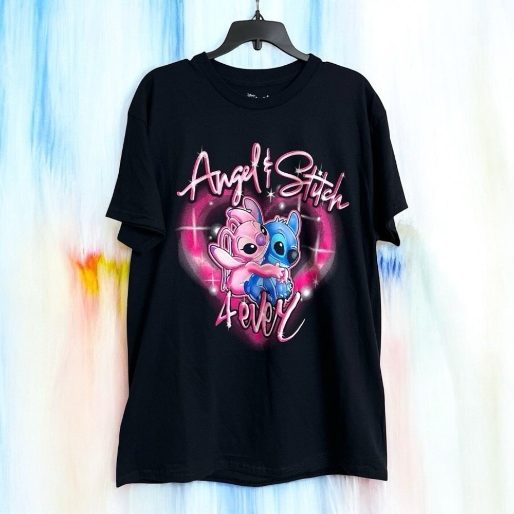 Disney Women Angel & Stitch 4‎ Ever T-shirt Size L Black New